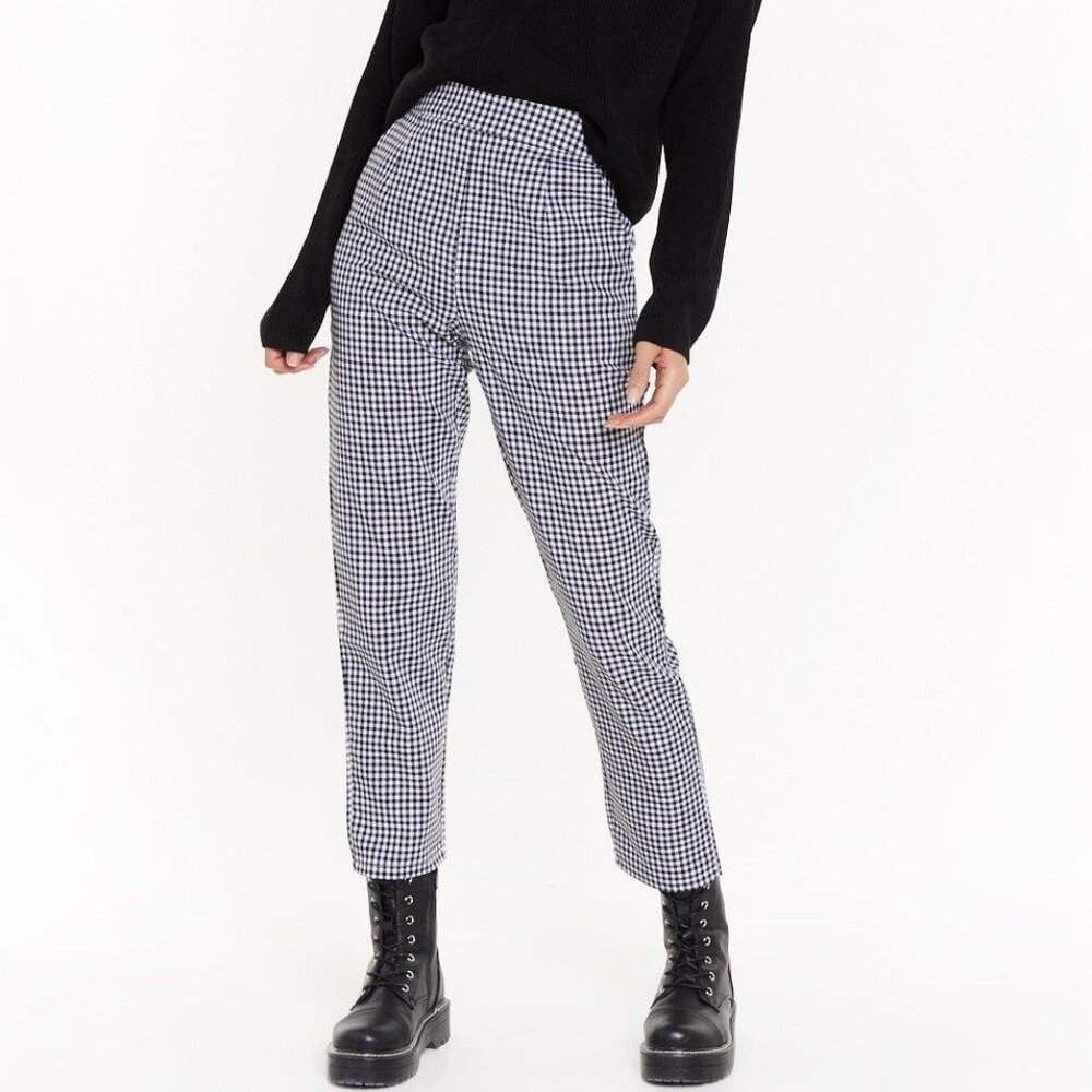 Nasty Gal High Waisted Checkered Paid Pants Black & White